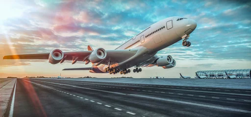 Foto op Plexiglas Vliegtuig opstijgen vanaf de luchthaven. © phaisarnwong2517