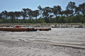 Construction works on the beach in Poland. Widening the beach.