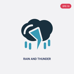 two color rain and thunder vector icon from meteorology concept. isolated blue rain and thunder vector sign symbol can be use for web, mobile and logo. eps 10
