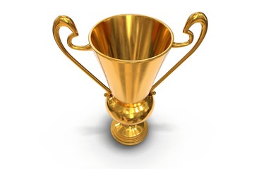 3D render of golden trophy cup isolated on white