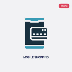 two color mobile shopping vector icon from mobile app concept. isolated blue mobile shopping vector sign symbol can be use for web, and logo. eps 10