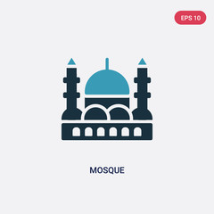 two color mosque vector icon from monuments concept. isolated blue mosque vector sign symbol can be use for web, mobile and logo. eps 10