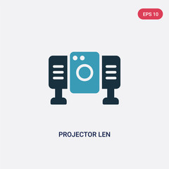 two color projector len vector icon from multimedia concept. isolated blue projector len vector sign symbol can be use for web, mobile and logo. eps 10