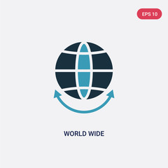 two color world wide vector icon from multimedia concept. isolated blue world wide vector sign symbol can be use for web, mobile and logo. eps 10