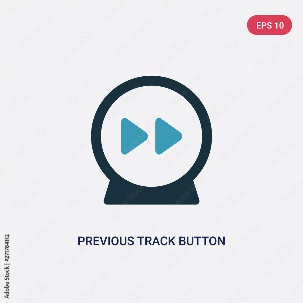Poster two color previous track button vector icon from music concept. isolated blue previous track button 