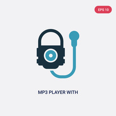 two color mp3 player with headphones vector icon from music concept. isolated blue mp3 player with headphones vector sign symbol can be use for web, mobile and logo. eps 10