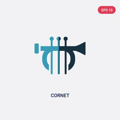 two color cornet vector icon from music concept. isolated blue cornet vector sign symbol can be use for web, mobile and logo. eps 10