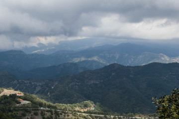 Fototapeta na wymiar Troodos mountains in Cyprus on a cloudy day
