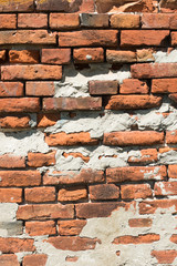 Red brick wall texture for background, Old red brick wall damaged background