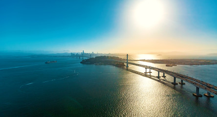 Fototapeta premium Aerial view of the Bay Bridge in San Francisco, CA