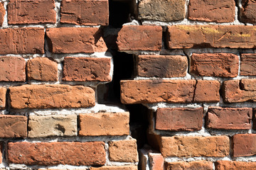 Red brick wall texture for background, Old red brick wall damaged background