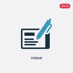 two color cheque vector icon from payment concept. isolated blue cheque vector sign symbol can be use for web, mobile and logo. eps 10