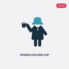 two color woman holding cup vector icon from people concept. isolated blue woman holding cup vector sign symbol can be use for web, mobile and logo. eps 10