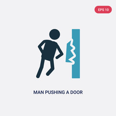 two color man pushing a door with his body vector icon from people concept. isolated blue man pushing a door with his body vector sign symbol can be use for web, mobile and logo. eps 10