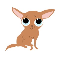 Cute cartoon dog with huge eyes, cartoon character, drawing by hand in digital form, color illustration in vector