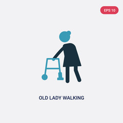 two color old lady walking vector icon from people concept. isolated blue old lady walking vector sign symbol can be use for web, mobile and logo. eps 10