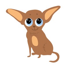 Cute cartoon dog with huge eyes, cartoon character, drawing by hand in digital form, color illustration in vector