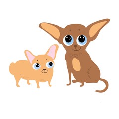 Set of cute cartoon dogs, with huge eyes, cartoon character, freehand drawing in digital form, color illustration in vector