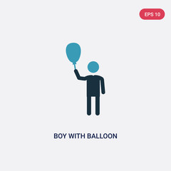 two color boy with balloon vector icon from people concept. isolated blue boy with balloon vector sign symbol can be use for web, mobile and logo. eps 10