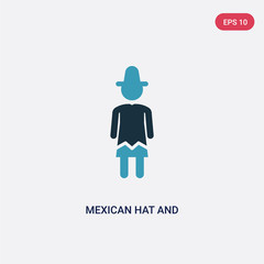two color mexican hat and mustache vector icon from people concept. isolated blue mexican hat and mustache vector sign symbol can be use for web, mobile and logo. eps 10