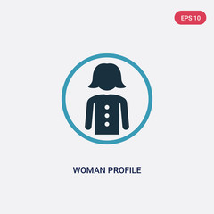 two color woman profile vector icon from people concept. isolated blue woman profile vector sign symbol can be use for web, mobile and logo. eps 10