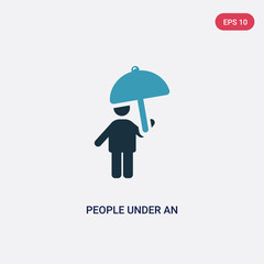 two color people under an umbrella vector icon from people concept. isolated blue people under an umbrella vector sign symbol can be use for web, mobile and logo. eps 10
