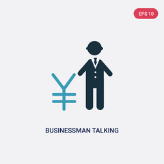 two color businessman talking about yen vector icon from people concept. isolated blue businessman talking about yen vector sign symbol can be use for web, mobile and logo. eps 10