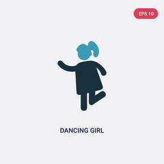 two color dancing girl vector icon from people concept. isolated blue dancing girl vector sign symbol can be use for web, mobile and logo. eps 10