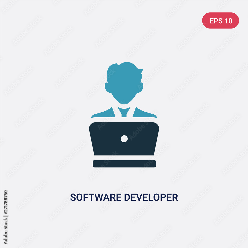 Poster two color software developer vector icon from professions concept. isolated blue software developer 