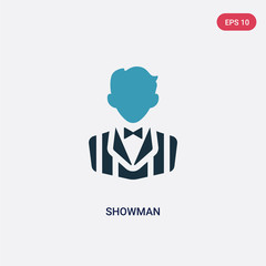 two color showman vector icon from professions concept. isolated blue showman vector sign symbol can be use for web, mobile and logo. eps 10