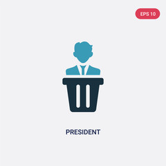 two color president vector icon from professions concept. isolated blue president vector sign symbol can be use for web, mobile and logo. eps 10