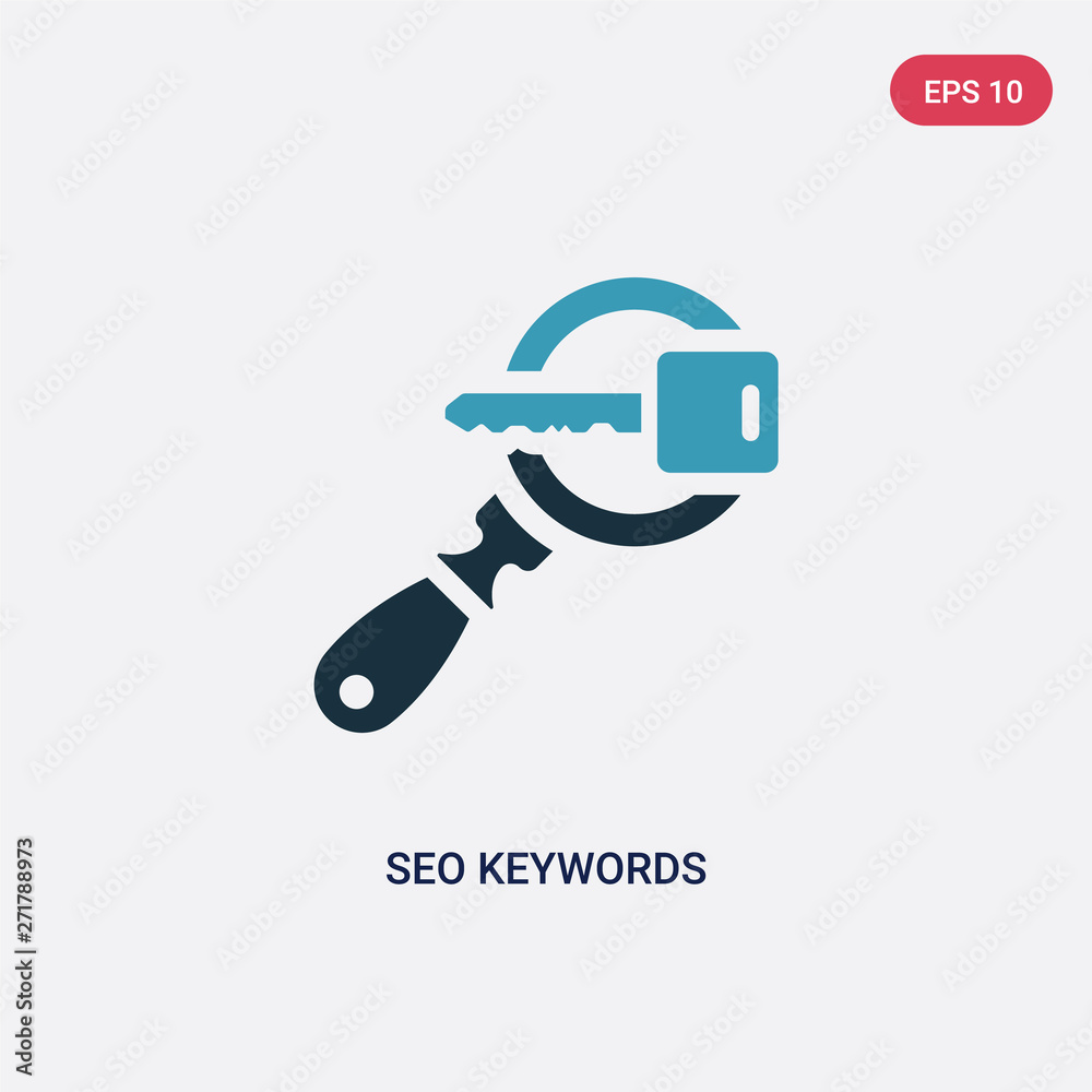Poster two color seo keywords vector icon from programming concept. isolated blue seo keywords vector sign 