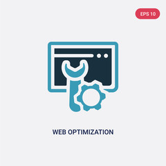 two color web optimization vector icon from programming concept. isolated blue web optimization vector sign symbol can be use for web, mobile and logo. eps 10