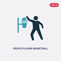 two color people playing basketball vector icon from recreational games concept. isolated blue people playing basketball vector sign symbol can be use for web, mobile and logo. eps 10