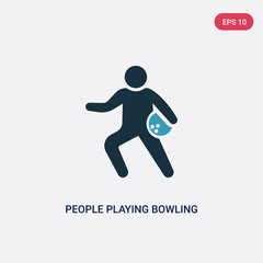 two color people playing bowling vector icon from recreational games concept. isolated blue people playing bowling vector sign symbol can be use for web, mobile and logo. eps 10