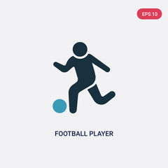 two color football player playing vector icon from recreational games concept. isolated blue football player playing vector sign symbol can be use for web, mobile and logo. eps 10