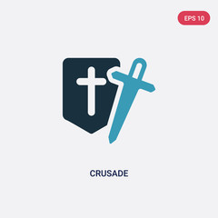 Fototapeta premium two color crusade vector icon from religion-2 concept. isolated blue crusade vector sign symbol can be use for web, mobile and logo. eps 10