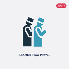 two color islamic friday prayer vector icon from religion-2 concept. isolated blue islamic friday prayer vector sign symbol can be use for web, mobile and logo. eps 10