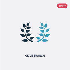 two color olive branch vector icon from religion concept. isolated blue olive branch vector sign symbol can be use for web, mobile and logo. eps 10