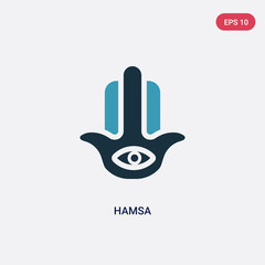 two color hamsa vector icon from religion concept. isolated blue hamsa vector sign symbol can be use for web, mobile and logo. eps 10