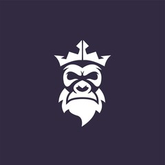 old king bearded monkey gorilla face vector logo design