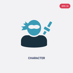 two color character vector icon from shapes concept. isolated blue character vector sign symbol can be use for web, mobile and logo. eps 10