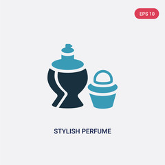 two color stylish perfume bottle vector icon from shapes concept. isolated blue stylish perfume bottle vector sign symbol can be use for web, mobile and logo. eps 10