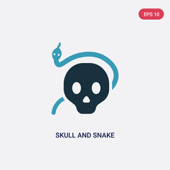 two color skull and snake vector icon from shapes concept. isolated blue skull and snake vector sign symbol can be use for web, mobile and logo. eps 10