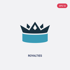 two color royalties vector icon from shapes concept. isolated blue royalties vector sign symbol can be use for web, mobile and logo. eps 10