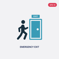 two color emergency exit vector icon from signs concept. isolated blue emergency exit vector sign symbol can be use for web, mobile and logo. eps 10