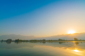 Sunrise on Dal lake, Kashmir India .