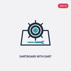 two color dartboard with dart vector icon from sports concept. isolated blue dartboard with dart vector sign symbol can be use for web, mobile and logo. eps 10