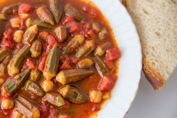 traditional Turkish food, okra with chickpea