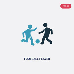 two color football player with ball vector icon from sports concept. isolated blue football player with ball vector sign symbol can be use for web, mobile and logo. eps 10